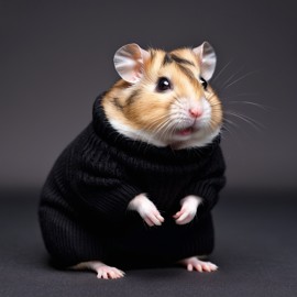 professional headshot of dwarf campbell russian hamster wearing a black turtleneck for a cv or linkedin, studio photo.