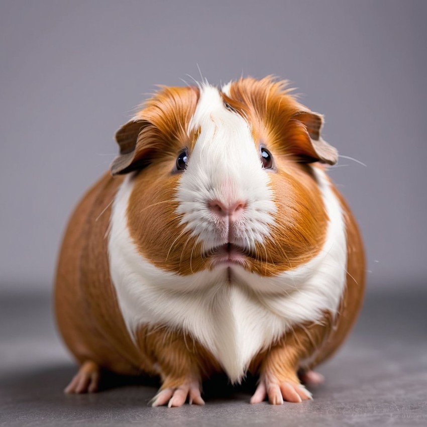 professional headshot of american guinea pig for a cv or linkedin, studio photo with diffused background.