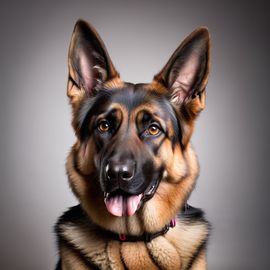 professional headshot of german shepherd for a cv or linkedin, studio photo with diffused background.