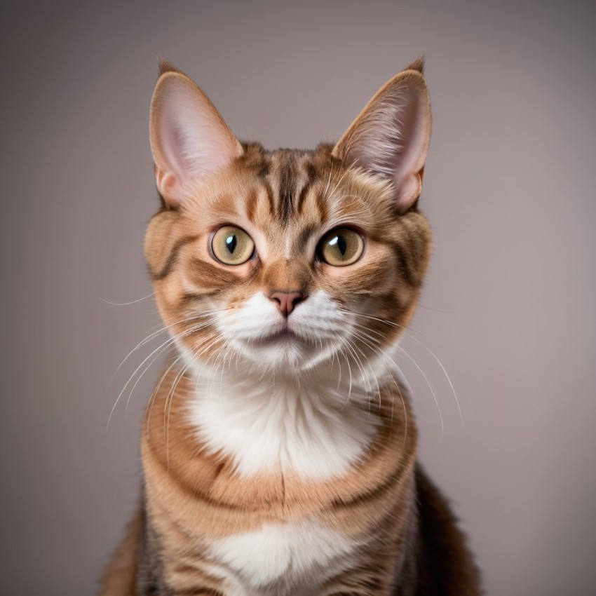 professional headshot of manx cat for a cv or linkedin, studio photo with diffused background.