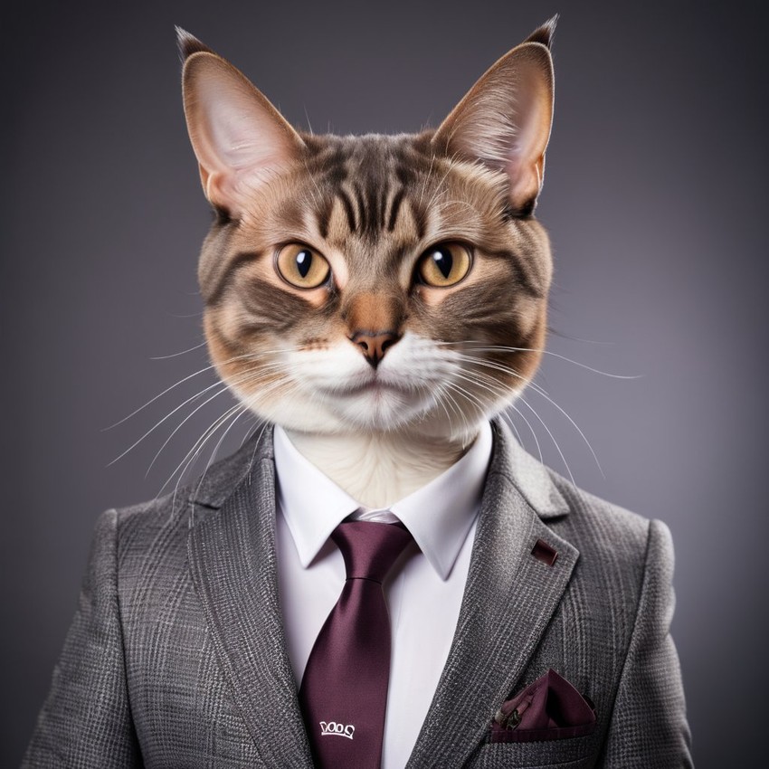 professional headshot of manx cat wearing a stylish suit for a cv or linkedin, studio photo.