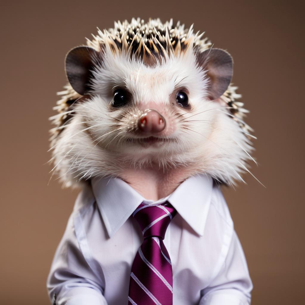 professional headshot of african pygmy hedgehog wearing a shirt and tie for a cv or linkedin, studio photo.