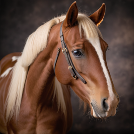 professional headshot of mustang horse for a cv or linkedin, studio photo with diffused background.