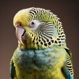 professional headshot of parakeet (budgerigar) bird for a cv or linkedin, studio photo with diffused background.