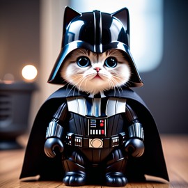 ragdoll cat as darth vader from star wars, dressed as darth vader in a detailed star wars scene.