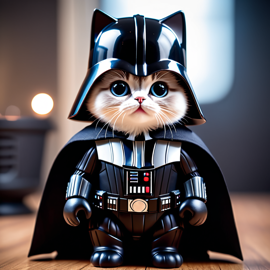 ragdoll cat as darth vader from star wars, dressed as darth vader in a detailed star wars scene.