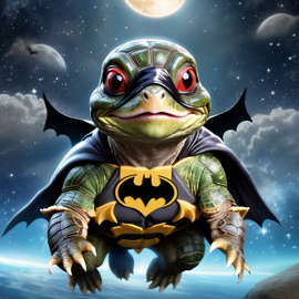 red-eared slider turtle/tortoise as batman, ethereal and majestic, wearing batman suit and mask.