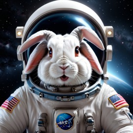 rex rabbit as astronaut in space, wearing spacesuit, highly detailed and lifelike.