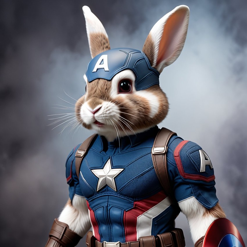 rex rabbit as captain america from avengers, lifelike and highly detailed.