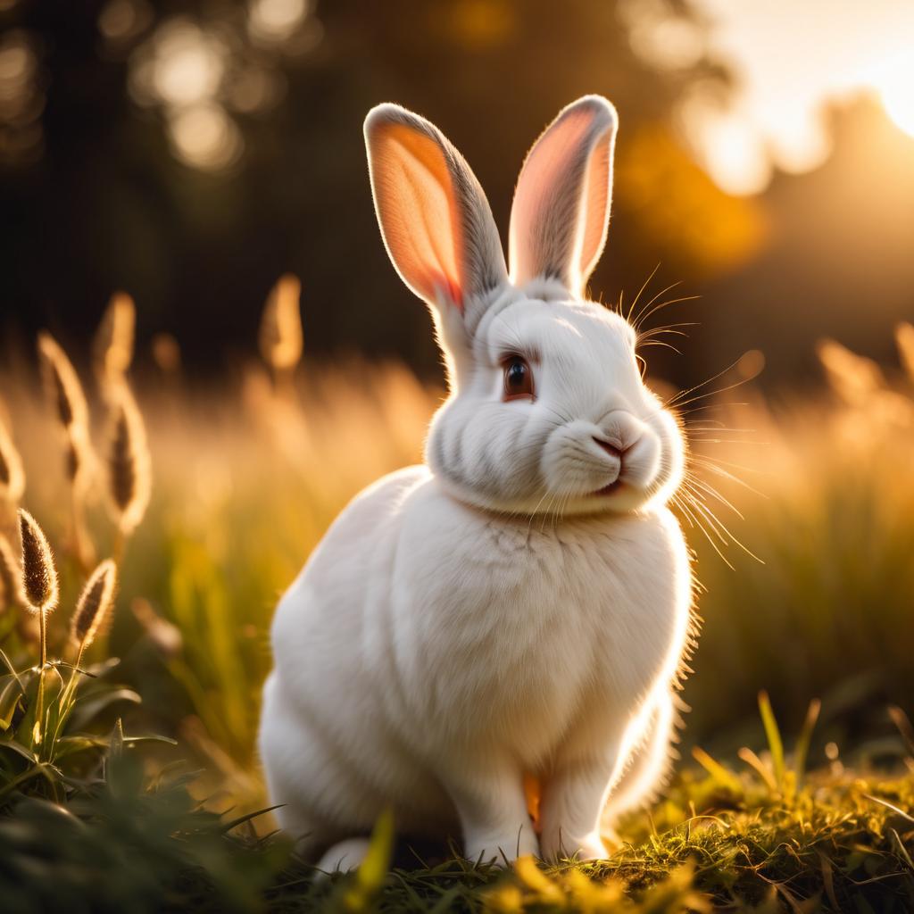 rex rabbit in golden hour light, highlighting their beauty in nature with a moody and detailed atmosphere.