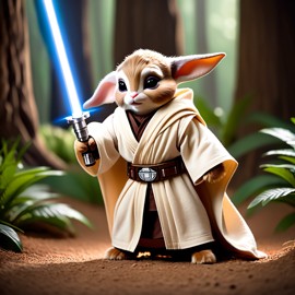 rex rabbit as a jedi knight, featuring a lightsaber and a star wars environment in a high-detail, epic style.