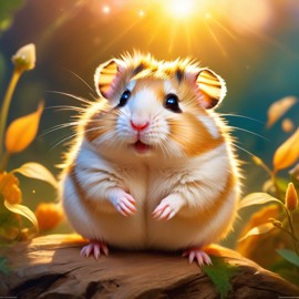 roborovski dwarf hamster during golden hour, with a celestial and magical atmosphere, capturing their beauty in a dreamy setting.