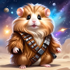 roborovski dwarf hamster as chewbacca from star wars, ethereal and magical.