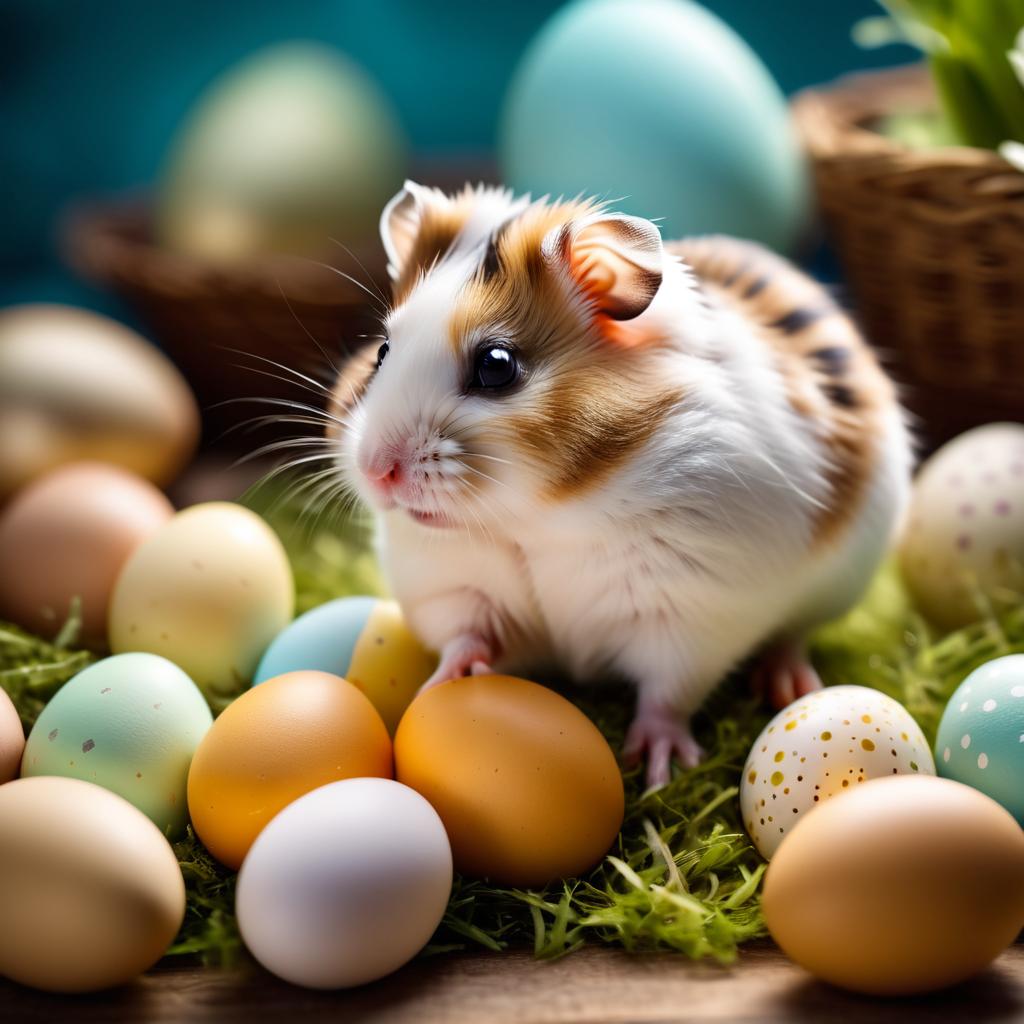 roborovski dwarf hamster in a beautiful easter setting with colorful eggs, highly detailed and charming.