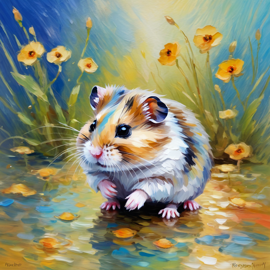 roborovski dwarf hamster in the style of monet, featuring delicate brush strokes and a classic, artistic appearance.