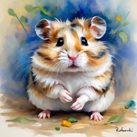 roborovski dwarf hamster in the style of renoir, showcasing classic artistic brush strokes and timeless elegance.