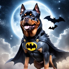 rottweiler as batman, ethereal and majestic, wearing batman suit and mask.