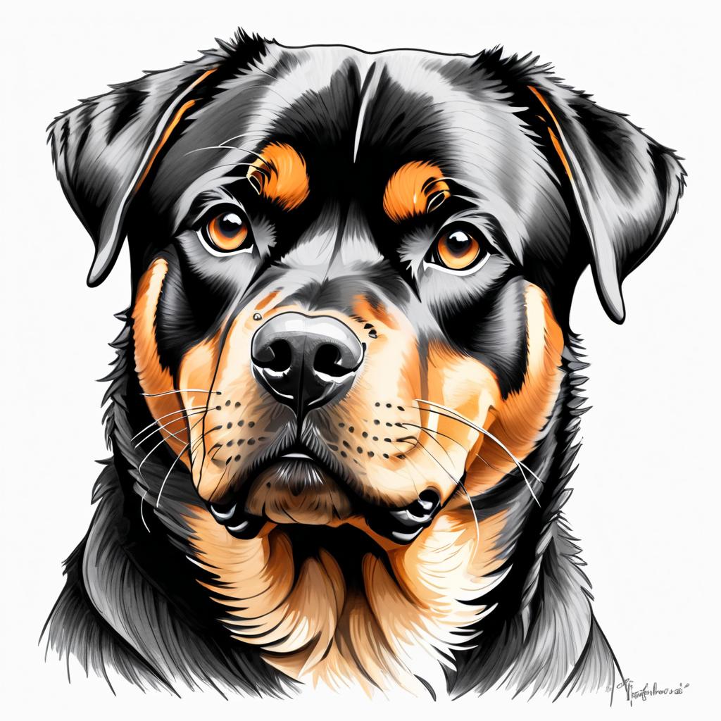 pencil sketch drawing of rottweiler, detailed line art in black and white, capturing a timeless and elegant representation.