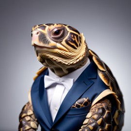 professional headshot of russian tortoise turtle/tortoise wearing a stylish suit for a cv or linkedin, studio photo.