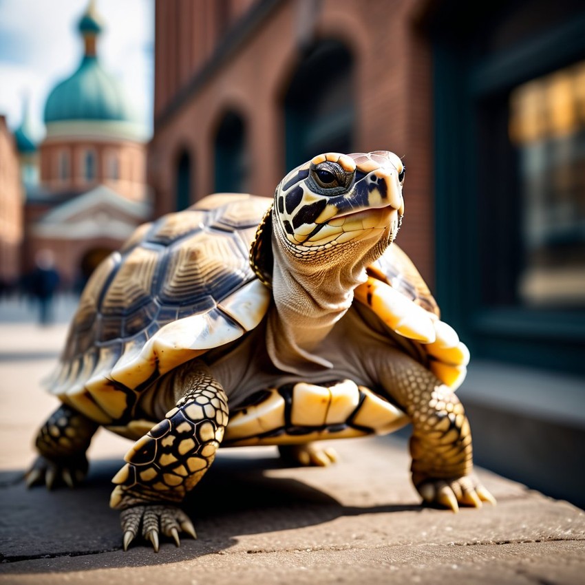 russian tortoise turtle/tortoise in a large white puffer coat with golden hip hop chains, set in a posh urban environment.