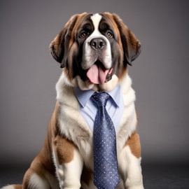 professional headshot of saint bernard wearing a shirt and tie for a cv or linkedin, studio photo.