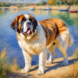 saint bernard in the style of renoir, showcasing classic artistic brush strokes and timeless elegance.