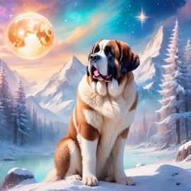 saint bernard in a winter scene, wearing stylish winter clothing, looking cute and happy.