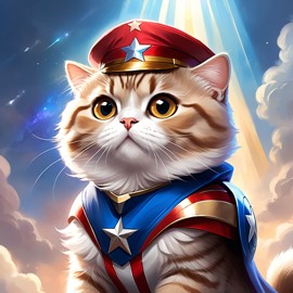 scottish fold cat as captain america from avengers, ethereal and magical.