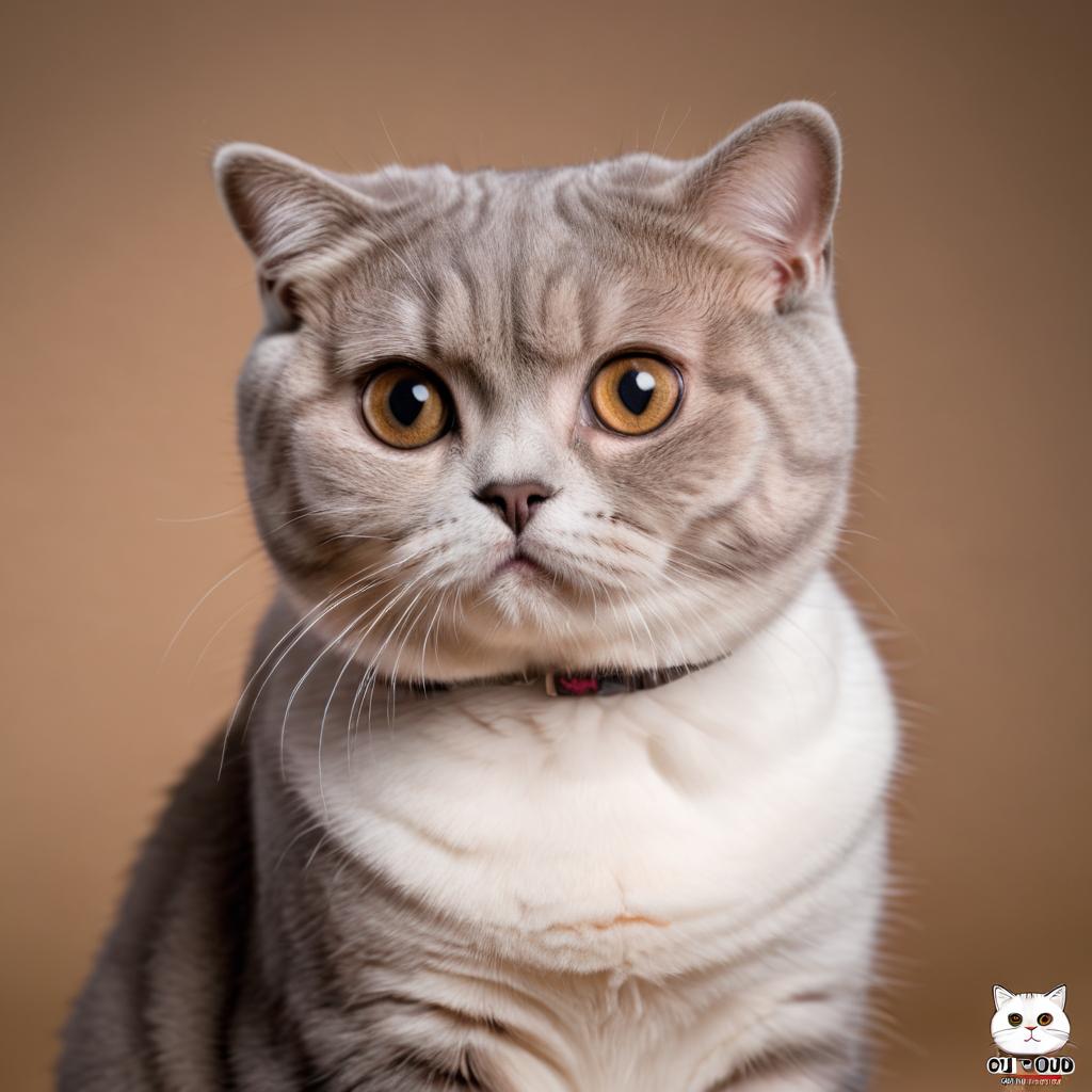 professional headshot of scottish fold cat for a cv or linkedin, studio photo with diffused background.