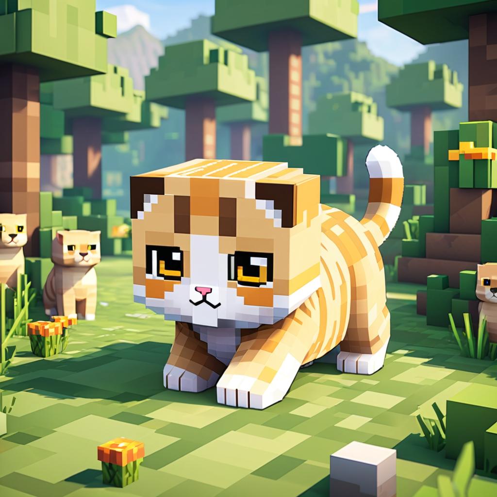 scottish fold cat as a minecraft character in pixel graphics, capturing the charm of the blocky minecraft universe.