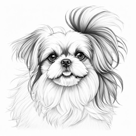 pencil sketch drawing of shih tzu, detailed line art in black and white, capturing a timeless and elegant representation.