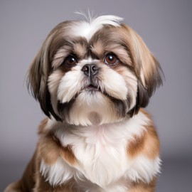 professional headshot of shih tzu for a cv or linkedin, studio photo with diffused background.