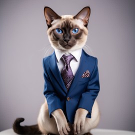 professional headshot of siamese cat wearing a stylish suit for a cv or linkedin, studio photo.