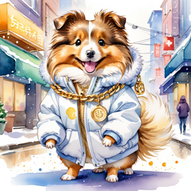 silkie-sheltie-guinea-pig-watercolor-puffer-chains-urban-79825d0e18834f219534d347c2c2202d