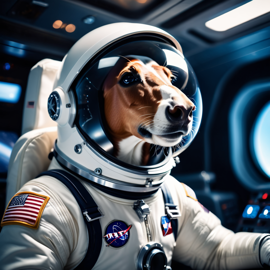 mustang horse as astronaut in space, wearing spacesuit, with spacestation background.