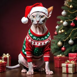 sphynx-cat-christmas-sweater-santa-hat-lifelike-festive-de31f76da73c441f82d5c8c9a8655e43