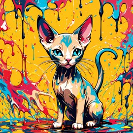 sphynx cat in pollock's drip technique, capturing dynamic and colorful modern art.