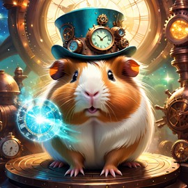 american guinea pig in a steampunk style, cute and happy, with a magical and painterly quality.