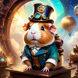 peruvian guinea pig in a steampunk style, cute and happy, with a magical and painterly quality.