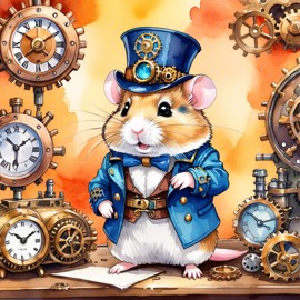 watercolor painting of dwarf campbell russian hamster in a steampunk style, vibrant and happy, highly detailed with anime influences.