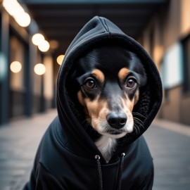 poodle in a black hoodie, set against a modern urban backdrop, emphasizing a stylish and trendy look.