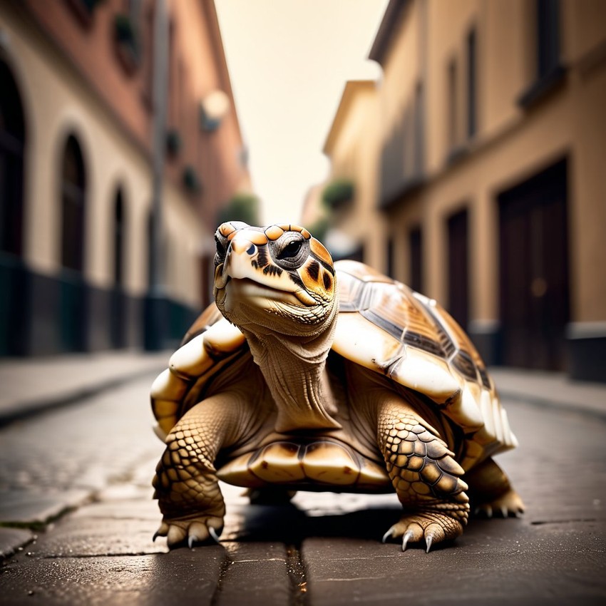 sulcata tortoise turtle/tortoise in a large white puffer coat with golden hip hop chains, set in a posh urban environment.