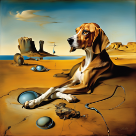 surreal painting of beagle inspired by salvador dali, in the style of 'the persistence of memory', highly detailed.