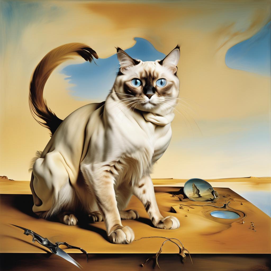 surreal painting of birman cat inspired by salvador dali, in the style of 'the persistence of memory', highly detailed.