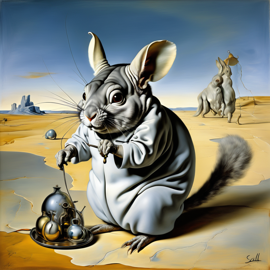 surreal painting of standard grey chinchilla inspired by salvador dali, in the style of 'the persistence of memory', highly detailed.