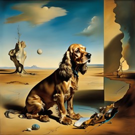 surreal painting of cocker spaniel inspired by salvador dali, in the style of 'the persistence of memory', highly detailed.