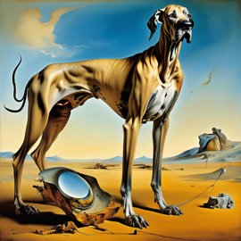 surreal painting of great dane inspired by salvador dali, in the style of 'the persistence of memory', highly detailed.