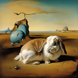 surreal painting of holland lop rabbit inspired by salvador dali, in the style of 'the persistence of memory', highly detailed.