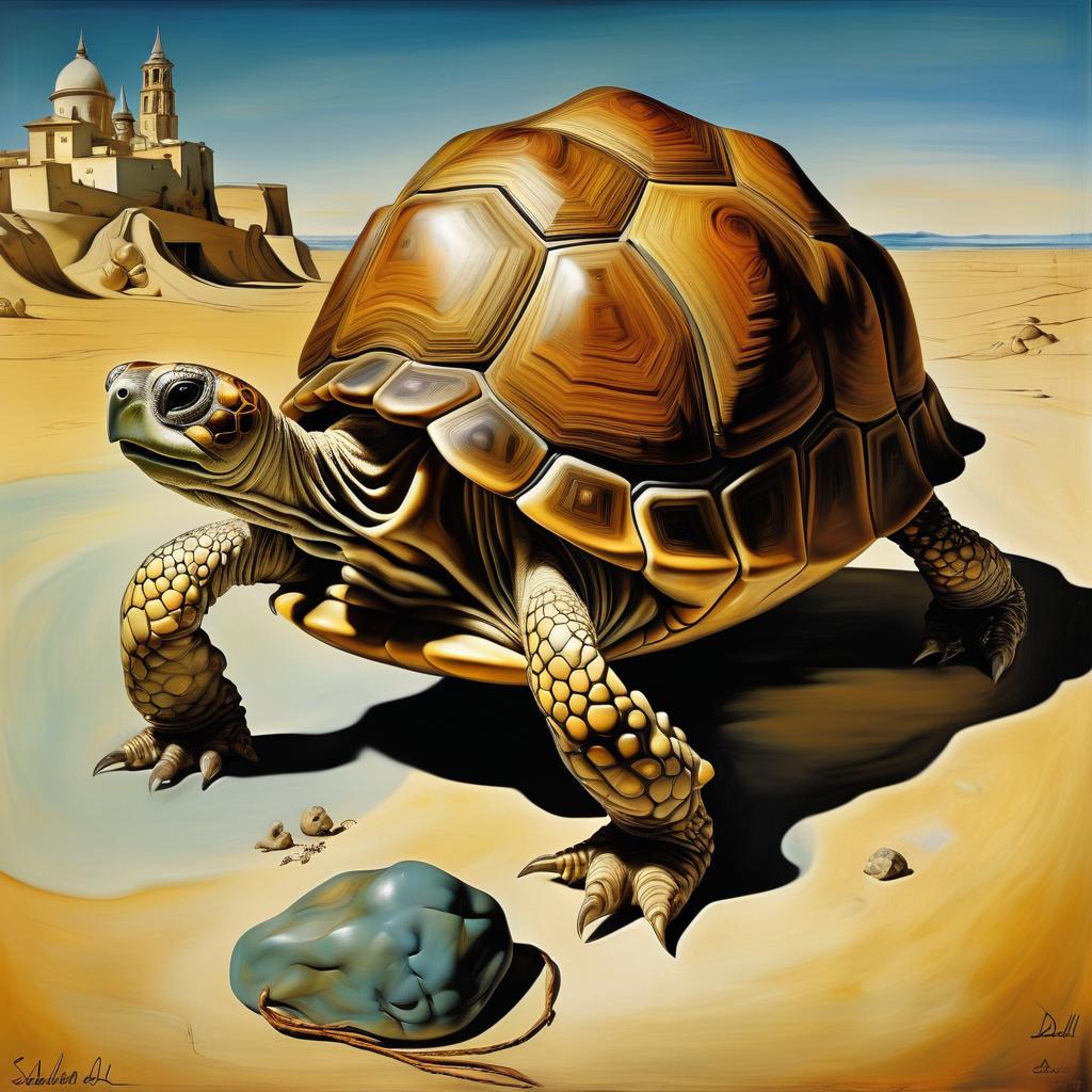 surreal painting of russian tortoise turtle/tortoise inspired by salvador dali, in the style of 'the persistence of memory', highly detailed.