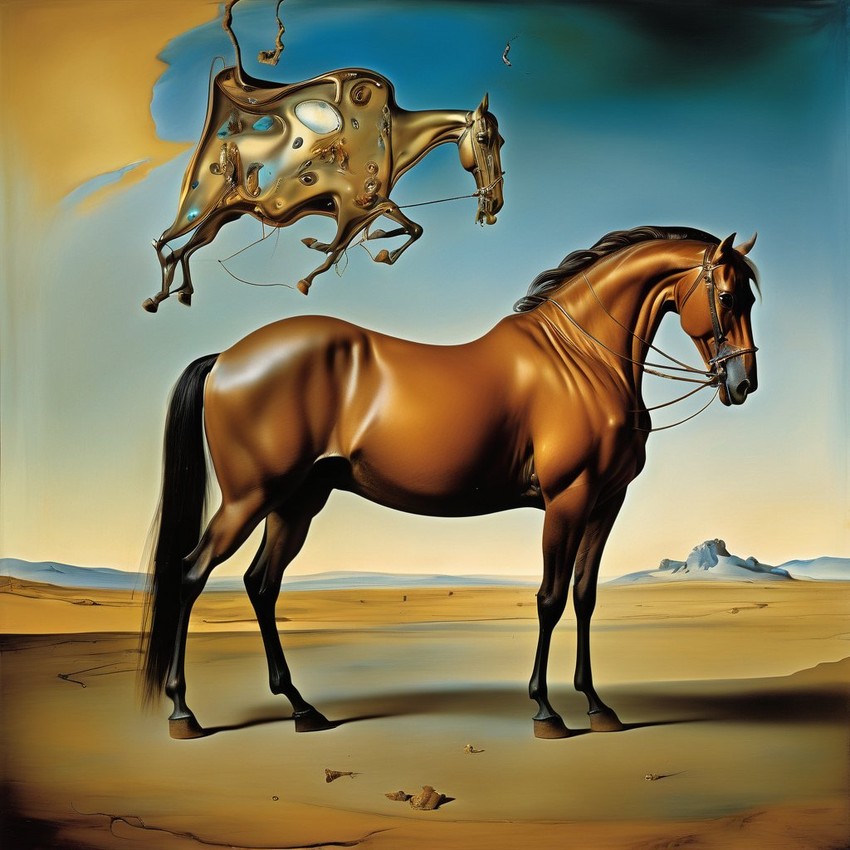 surreal painting of morgan horse inspired by salvador dali, in the style of 'the persistence of memory', highly detailed.